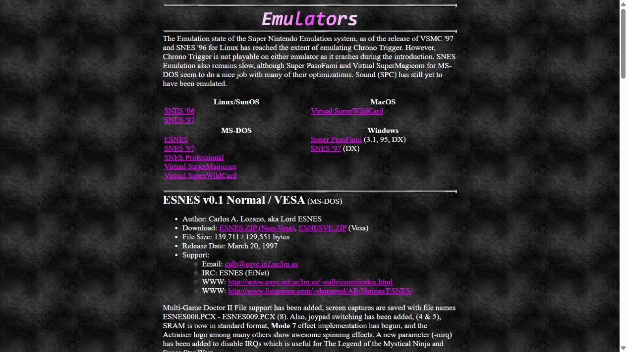 Archaic Ruins later SNES emulator directory