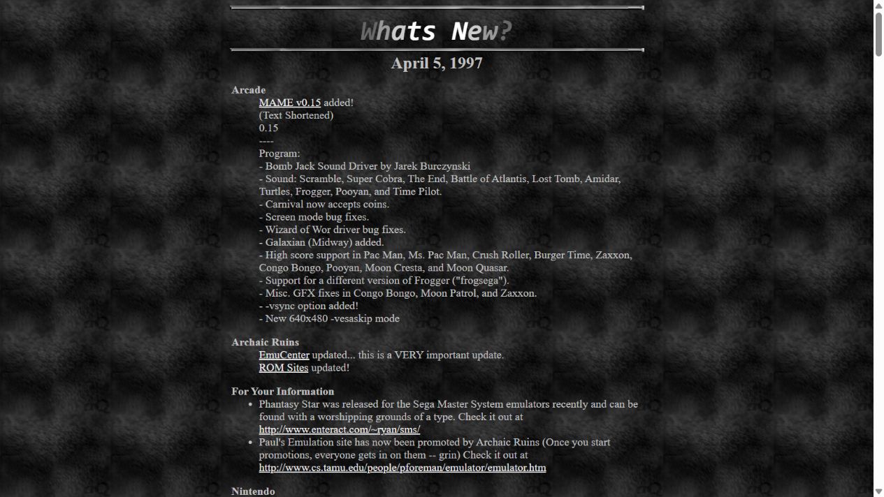 Preserved Archaic Ruins change log
