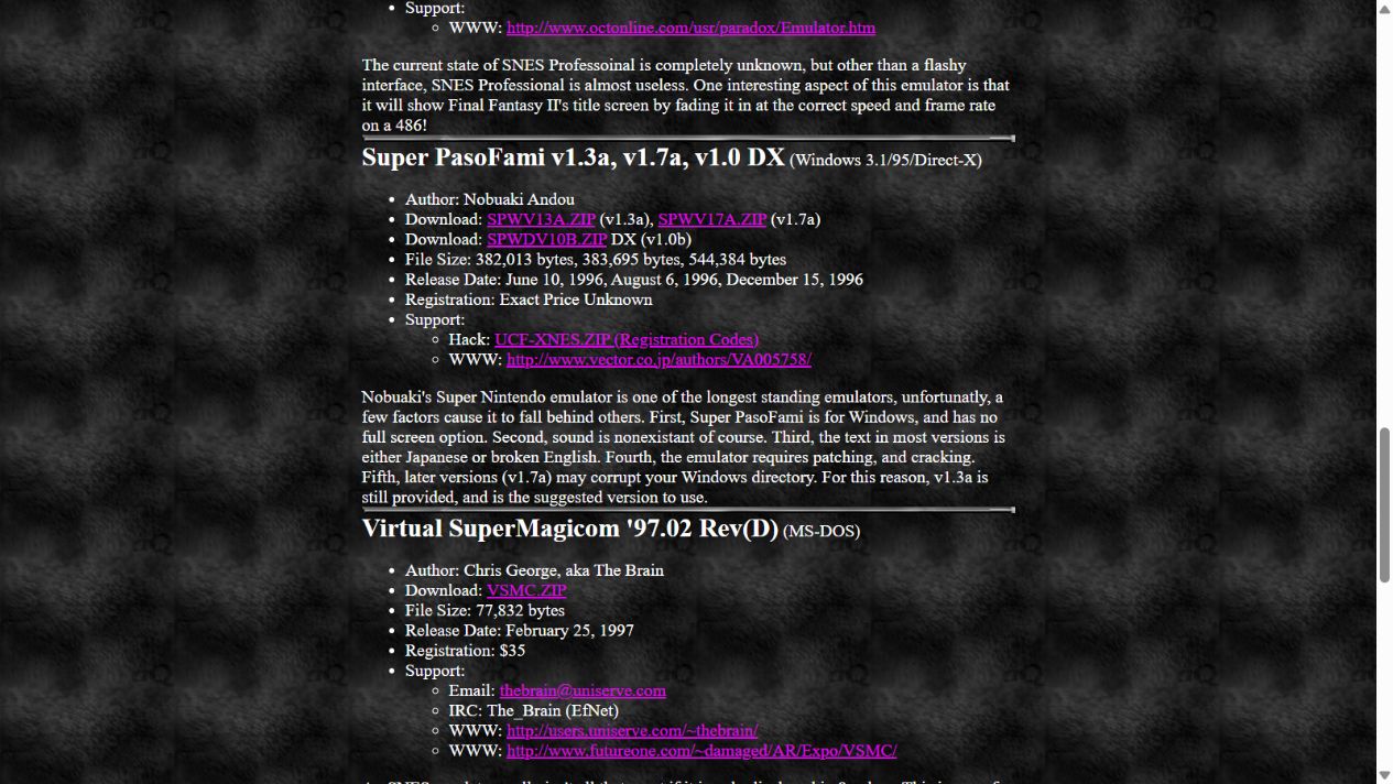 Archaic Ruins later SNES directory warning about Super Pasofami