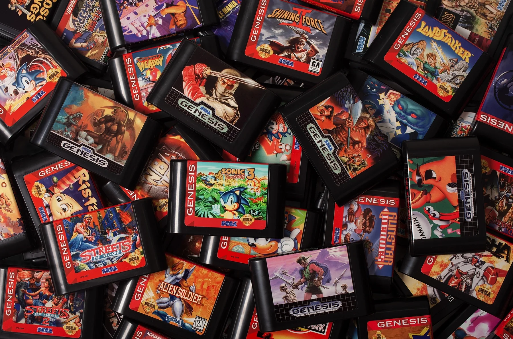 Large collection of Sega Genesis and Mega Drive cartridges