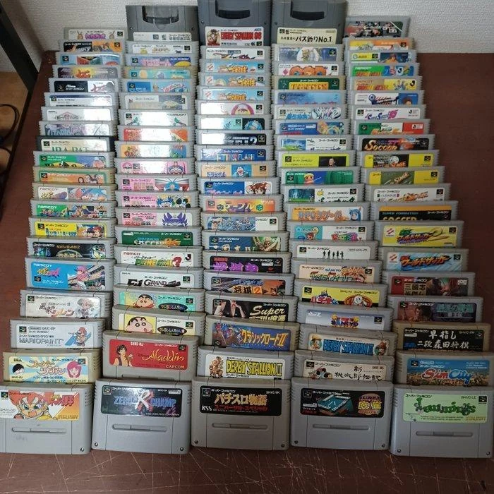Large collection of Super Famicom cartridges