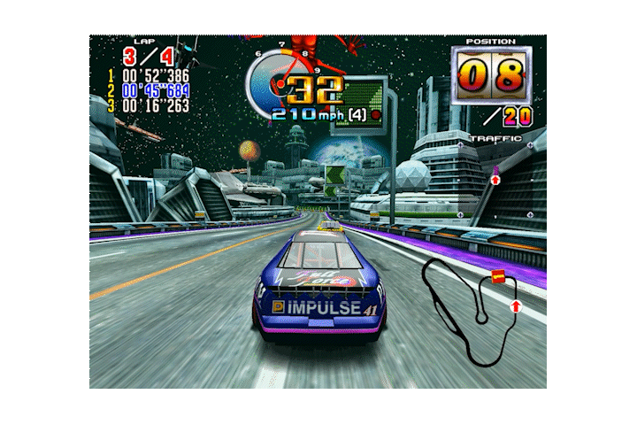 Sega Model 3 racing game shown in Supermodel emulator screenshot