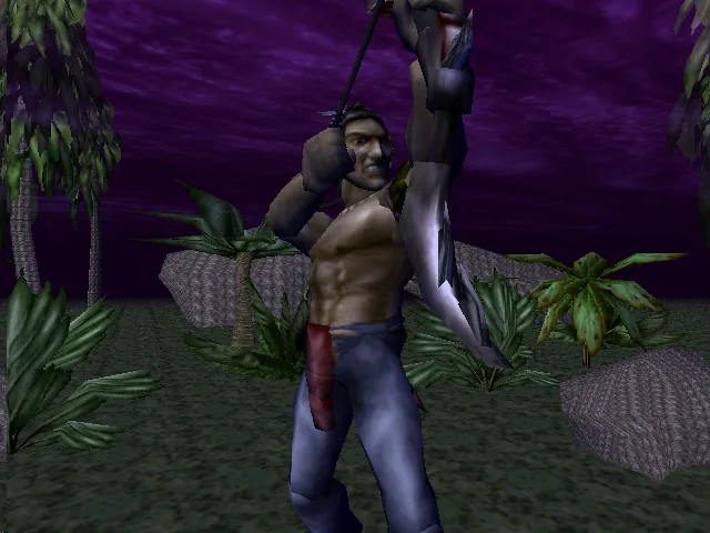 An early in-game Turok scene with the hero readying his bow