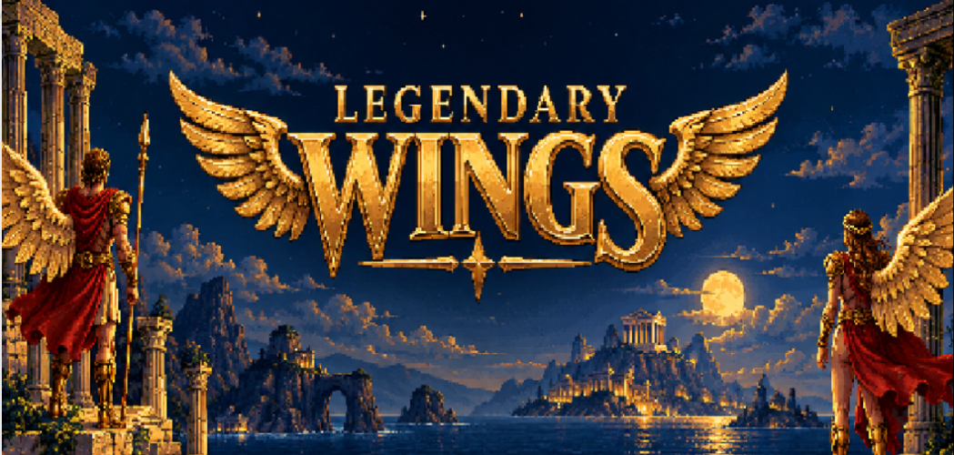 Cropped Legendary Wings title logo above a moonlit sea