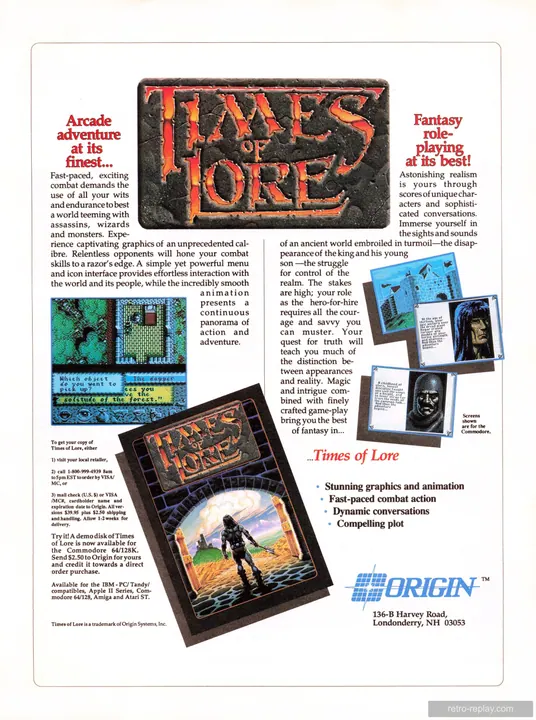 Print advertisement: Times of Lore (Winter 1988) (Apple II)