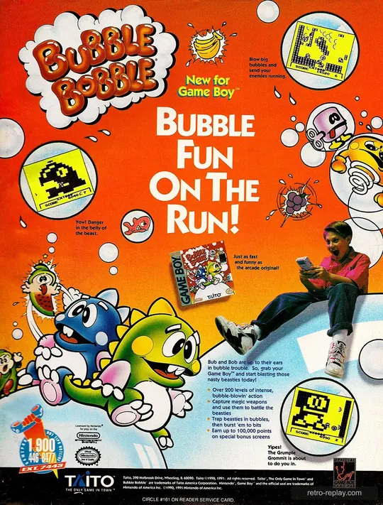 Print advertisement: Bubble Bobble (April, 1991) (GameBoy)