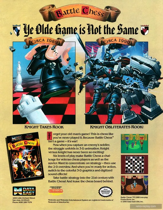 Print advertisement: Battle Chess (August 1990) (Nintendo Entertainment System)