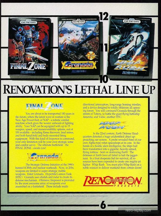 Print advertisement: Final Zone (Sega Genesis)