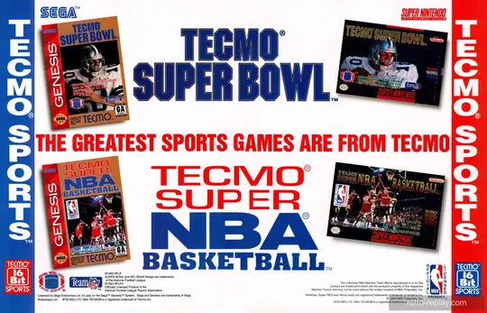 Print advertisement: Tecmo Super Bowl (January 1994) (Super Nintendo)