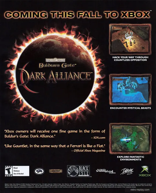 Print advertisement: Baldur's Gate: Dark Alliance (Xbox)