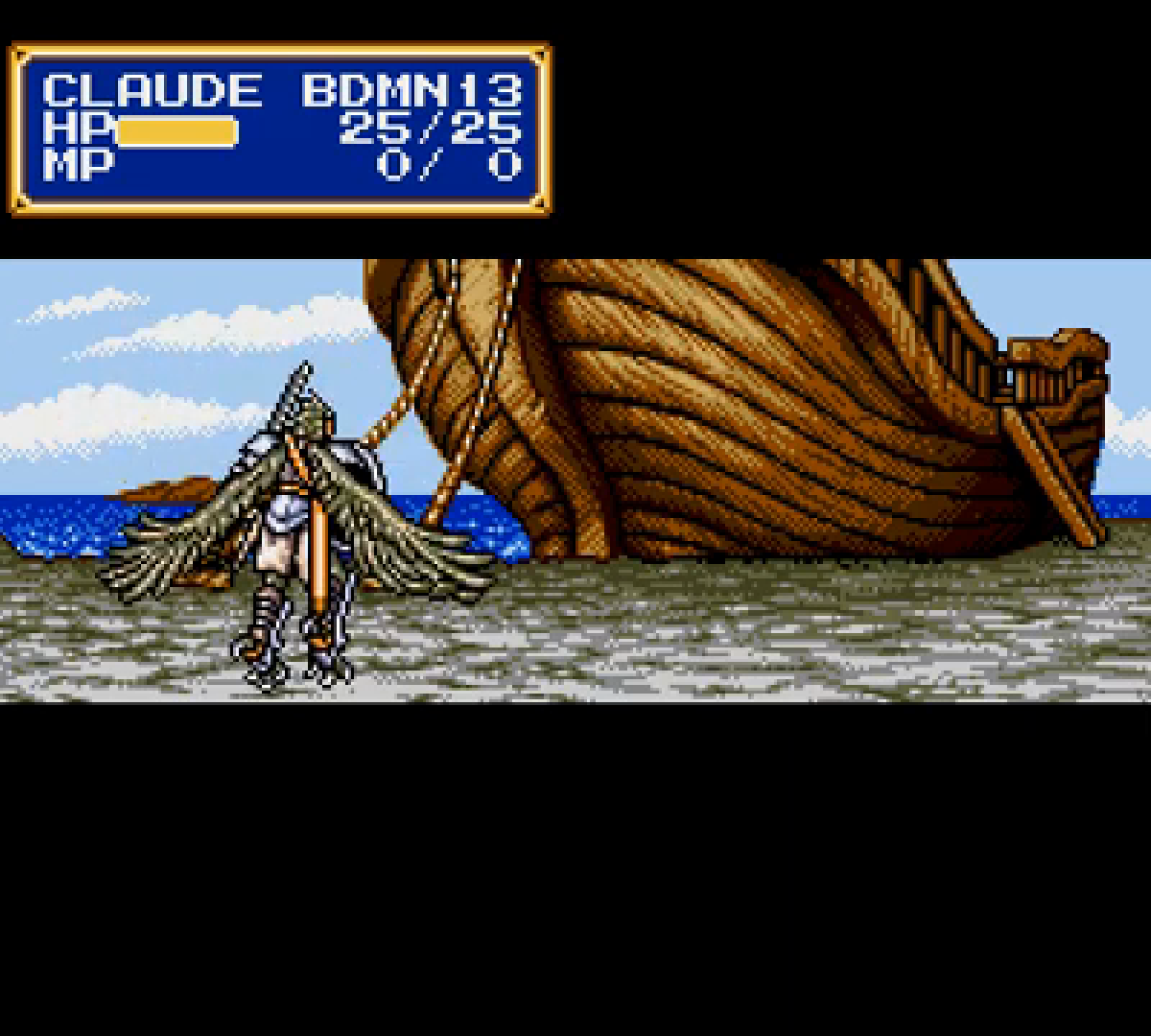 Claude appears in a Shining Force CD close-up combat animation.
