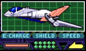 Star Fox 2 craft display with charge shield and speed ratings