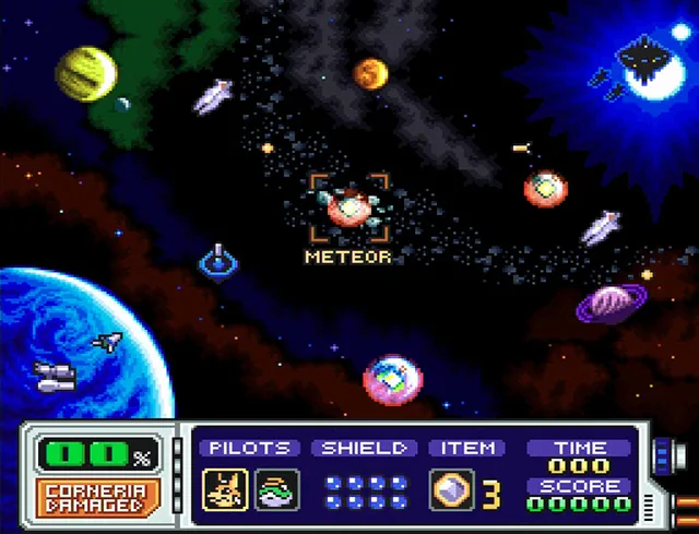 Star Fox 2 strategic map showing planets and enemy forces