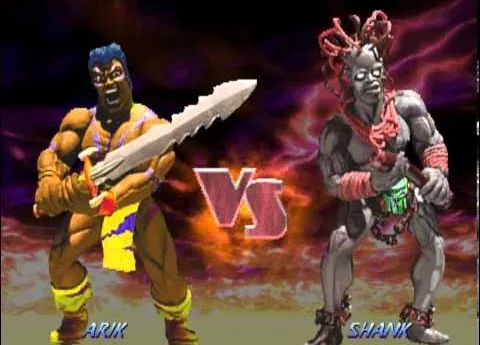 Arik and Shank facing one another in Primal Rage II
